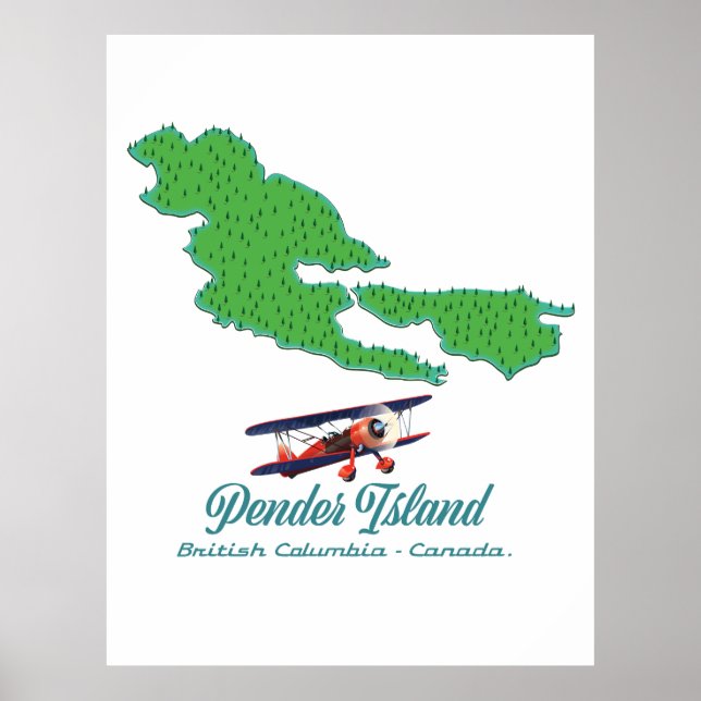 Póster Mapa de viaje de la isla Pender Columbia Británica (Frente)