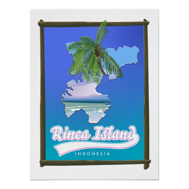 Póster mapa de viaje de la isla Rinca Indonesia (Anverso)