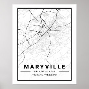 Póster Mapa de viaje de Maryville Tennessee EE. UU.