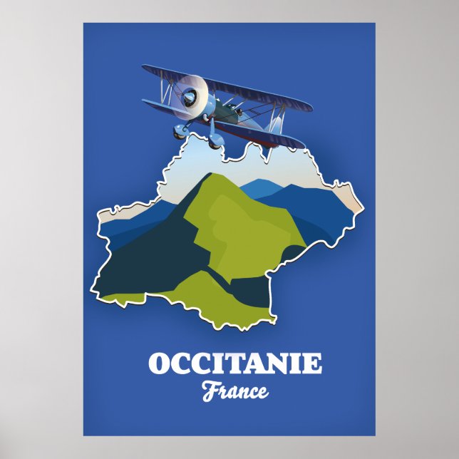 Póster Mapa de viaje de Occitanie Francia (Frente)