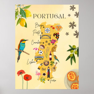 Póster Mapa de viaje de Portugal - cultura, naturaleza, a