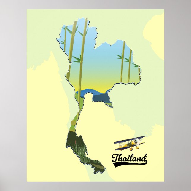 Póster Mapa de viaje de Tailandia (Frente)