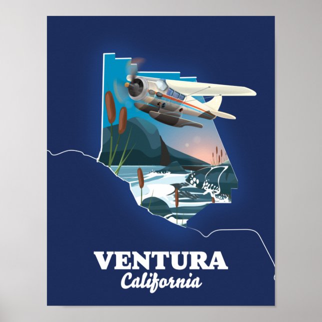 Póster mapa de viaje de Ventura California (Frente)