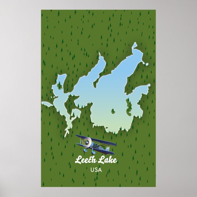 Póster Mapa de viaje del lago Leech (Frente)