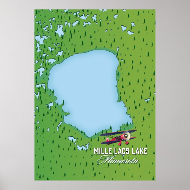 Póster mapa de viaje del lago mille lacs Minnesota. (Frente)