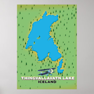 Póster Mapa de viaje del lago Thingvallavatn Islandia