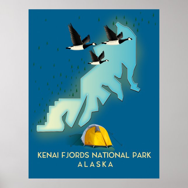 Póster Mapa de viaje del Parque Nacional Kenai Fjords Ala (Frente)
