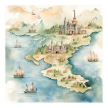 Mapa de viaje en acuarela