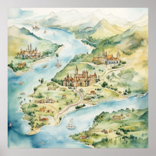 Póster Mapa de viaje en acuarela