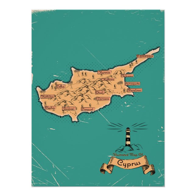 Póster Mapa de viaje ilustrado Chipre (Anverso)