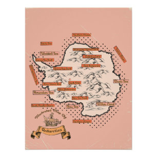 Póster Mapa de viaje ilustrado de Antártida