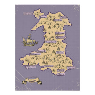 Póster Mapa de viaje ilustrado de Gales
