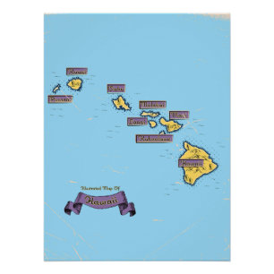 Póster Mapa de viaje ilustrado de Hawái