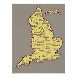 Póster Mapa de viaje ilustrado de Inglaterra