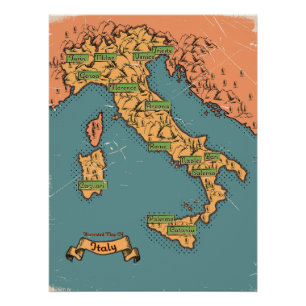 Póster Mapa de viaje ilustrado de Italia