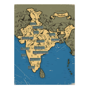 Póster Mapa de viaje ilustrado de la India