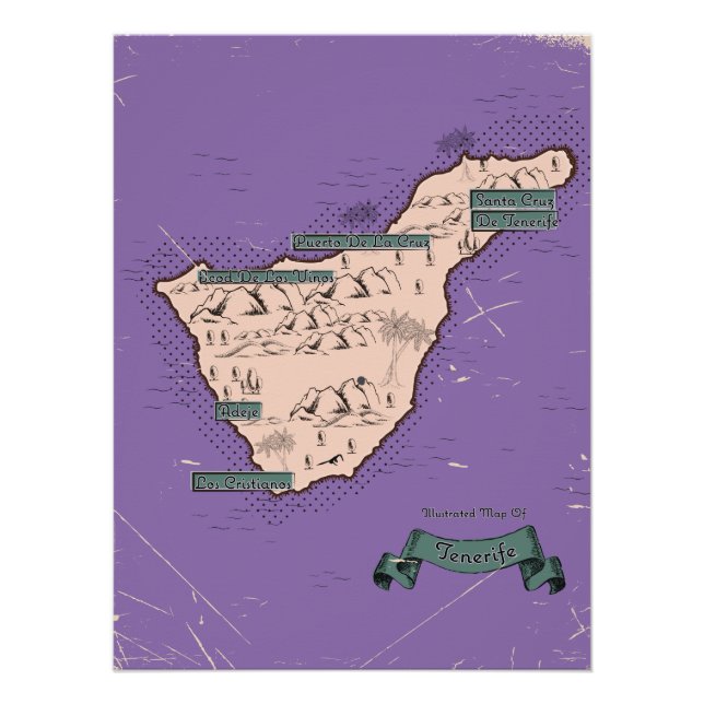 Póster Mapa de viaje ilustrado de Tenerife (Anverso)