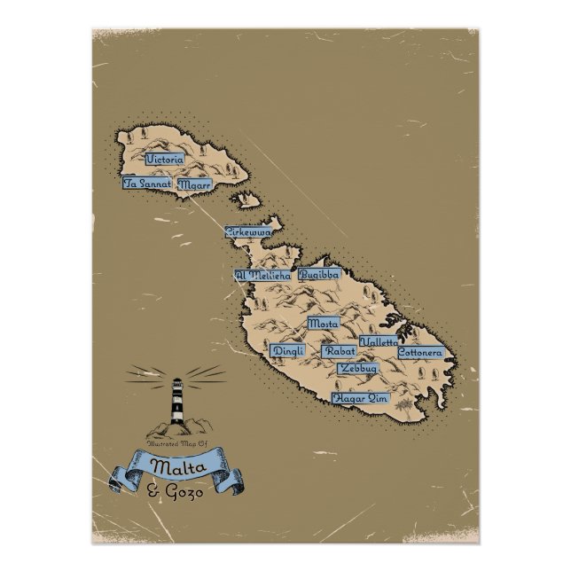 Póster Mapa de viaje ilustrado Malta (Anverso)