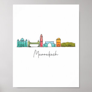 Póster Mapa de viaje Marruecos Marrakech Casablanca Tánge