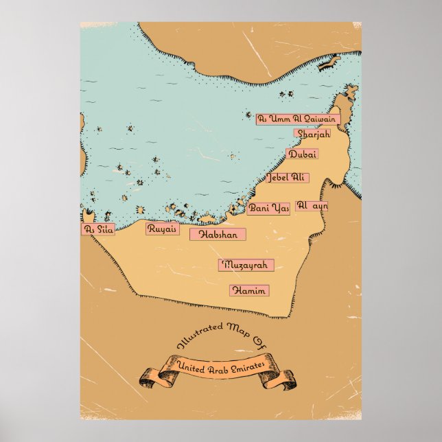 Póster Mapa de viajes de Bahrain Vintage (Frente)