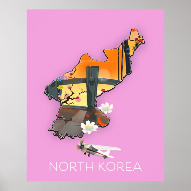 Póster Mapa de viajes de Corea del Norte (Frente)
