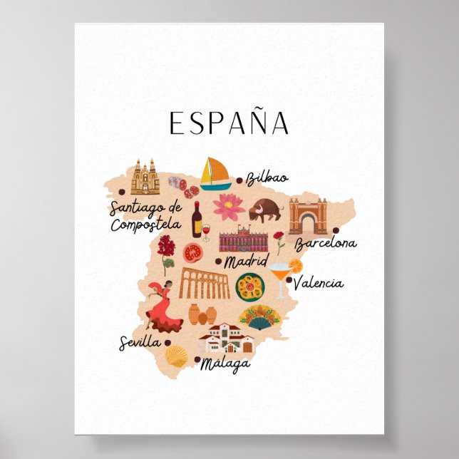 Póster Mapa de viajes de España (Frente)