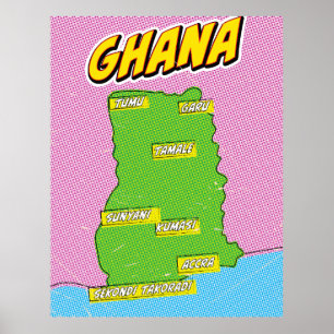 Póster Mapa de viajes de Ghana