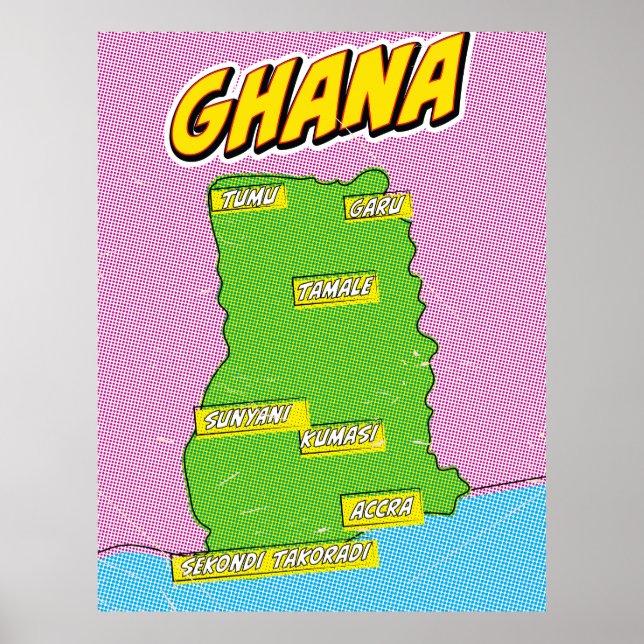 Póster Mapa de viajes de Ghana (Frente)