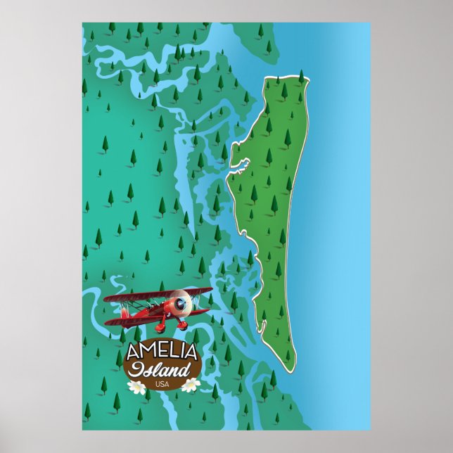 Póster Mapa de viajes de la Isla de Amelia en Florida. (Frente)