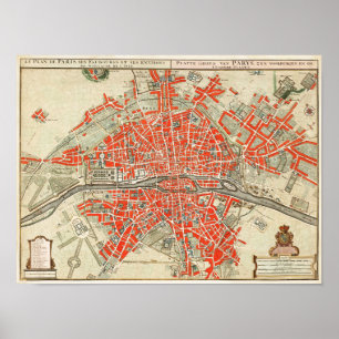 Póster Mapa de viajes de la Vieja París. Ciudad vieja. Re