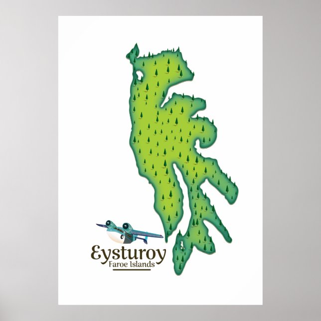 Póster Mapa de viajes de las islas Eysturoy Faroe (Frente)