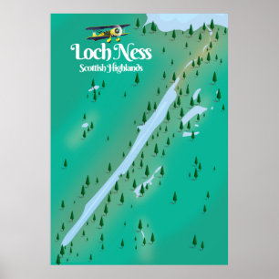 Póster Mapa de viajes de Loch Ness Scottish Highlands
