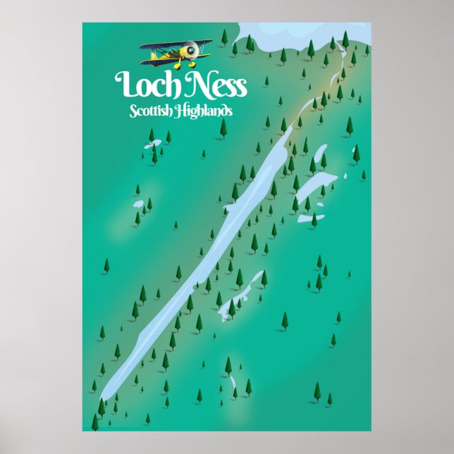 Póster Mapa de viajes de Loch Ness Scottish Highlands (Frente)