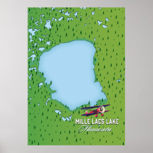 Póster mapa de viajes de mille lacs lake Minnesota.