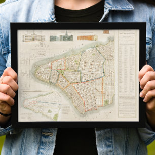 Póster Mapa de viajes de Nueva York. Ciudad vieja. Retro