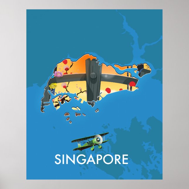 Póster Mapa de viajes de Singapur (Frente)