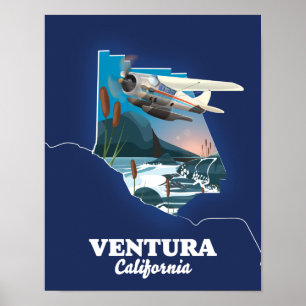 Póster Mapa de viajes de Ventura California
