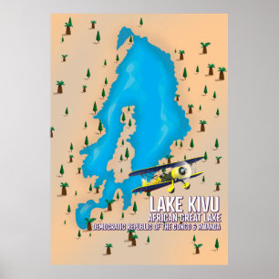 Póster Mapa de viajes del lago Kivu Gran Lago Africano.