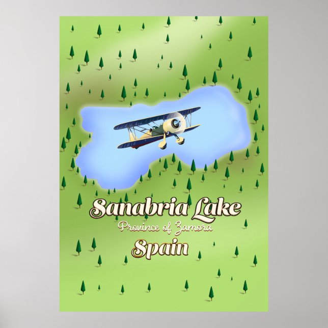 Póster Mapa de viajes del Lago Sanabria España. (Frente)