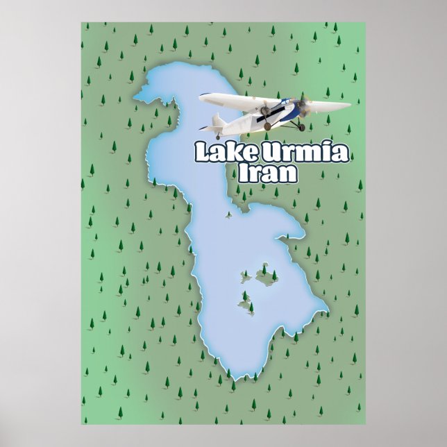 Póster Mapa de viajes del lago Urmía Irán (Frente)