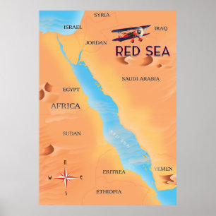 Póster Mapa de viajes del Mar Rojo