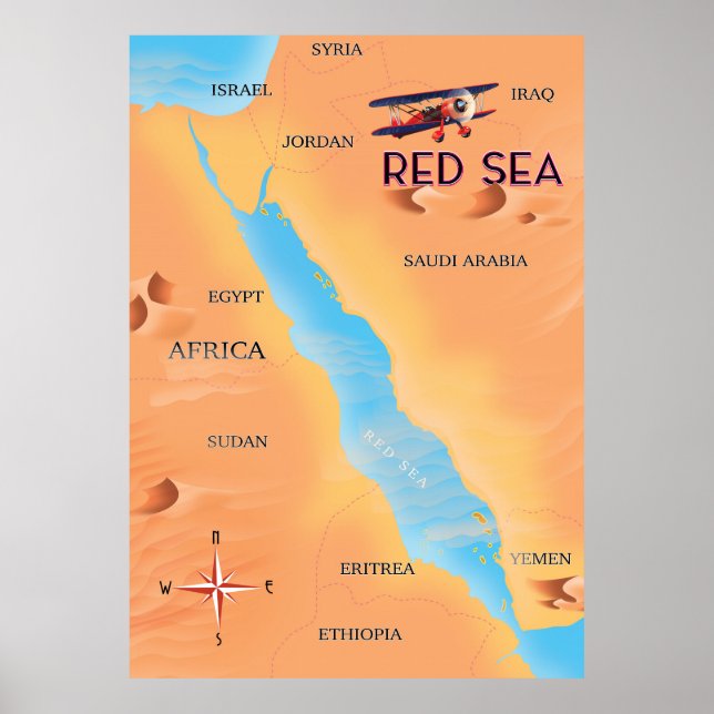 Póster Mapa de viajes del Mar Rojo (Frente)
