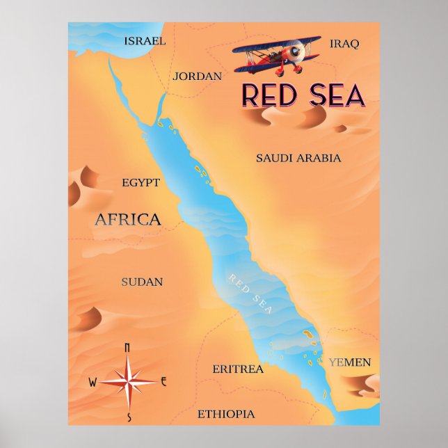Póster Mapa de viajes del Mar Rojo (Frente)