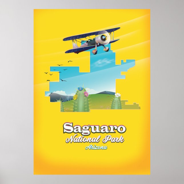 Póster mapa de viajes del parque nacional de saguaro (Frente)