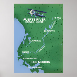 Póster Mapa de viajes del río Fuerte Sinaloa, México