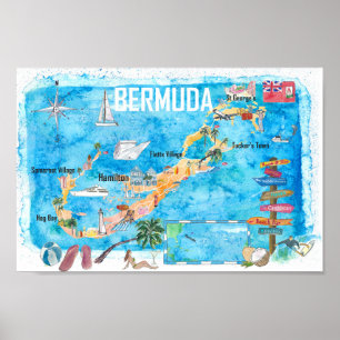 Póster Mapa de viajes favorito de Isla Bermuda
