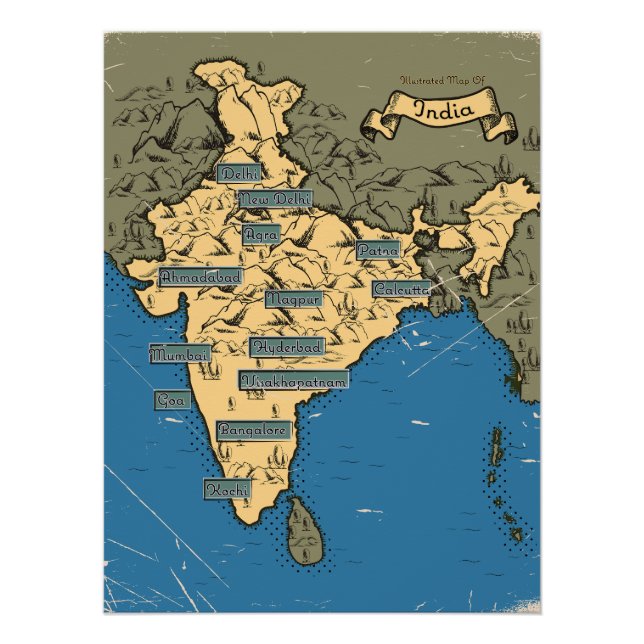 Póster Mapa De Viajes Ilustrado De India (Anverso)