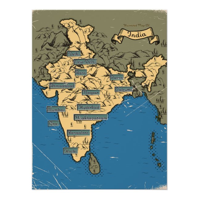 Póster Mapa De Viajes Ilustrado De India (Anverso)