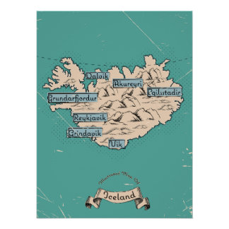 Póster Mapa de viajes ilustrado de Islandia