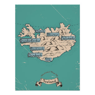 Póster Mapa de viajes ilustrado de Islandia